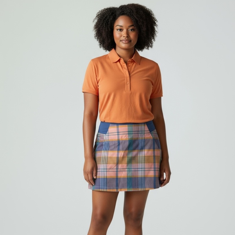 Walter Hagen Orange & Blue Plaid Skirt Set. Golf, Tennis & Pickleball.
